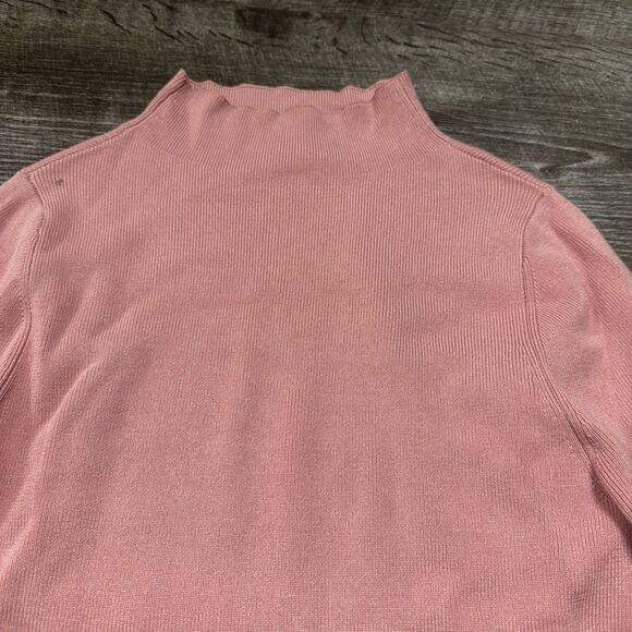 Maeve by Anthropologie Pink Ribbed Mock Neck Flare Sleeve Shirt Size Medium - Picture 3 of 8